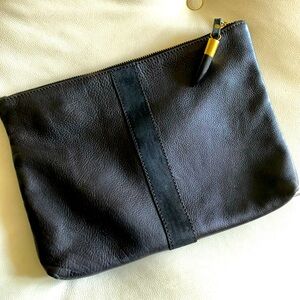 Kempton & Co. Black Leather & suede Medium zip Pouch bag